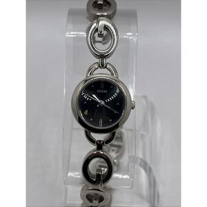 Guess Women's Quartz Watch Silver G‎ 7.25" Band Black 20mm Dial- New Battery